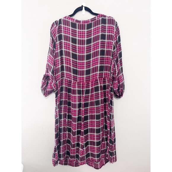 Torrid Womens Plus Dress Sz 2X Red Black Plaid 3/4 Slv V Neck Button Shirt NWT - Picture 8 of 8